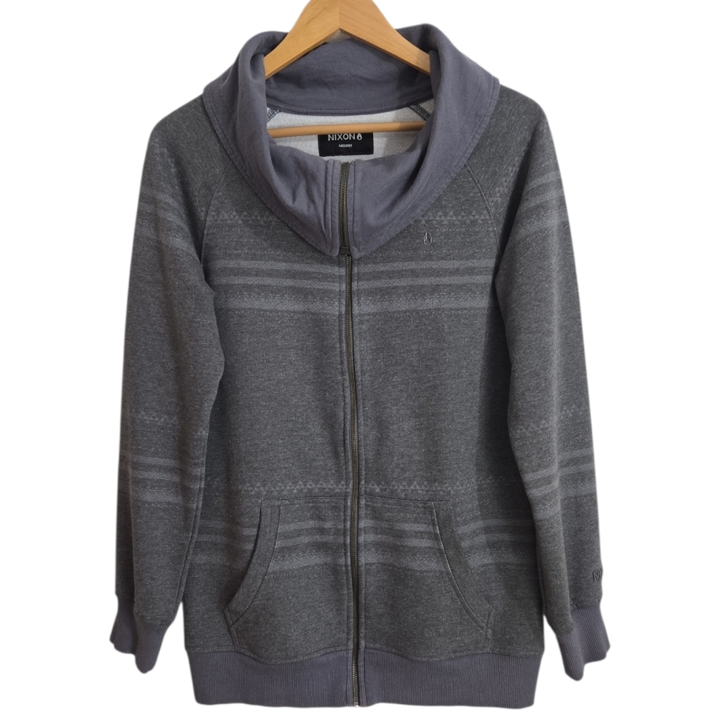 Nixon Zip Up Hoodie Medium Gray Shawl Collar Streetwear Coastal Skate Aesthetic